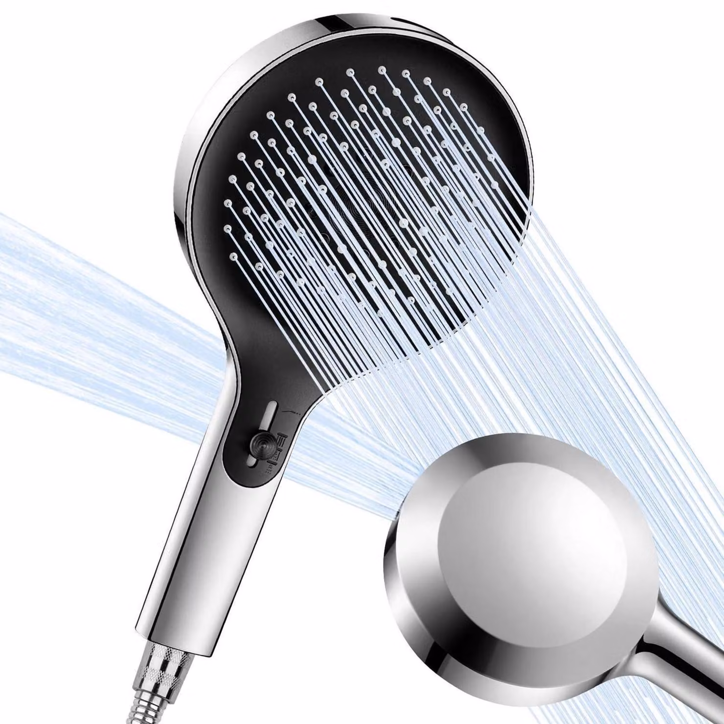 Doccia a mano XXL, soffione da 140 mm, colore argento, 4 getti, installazione senza fori