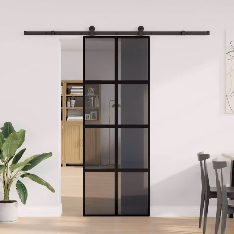 Porta Scorrevole Ferramenta 76x205 cm Vetro Temperato Alluminio