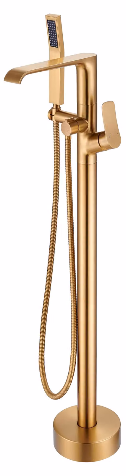 Miscelatore per vasca da bagno freestanding, con due manopole, finitura dorata spazzolata, in ottone