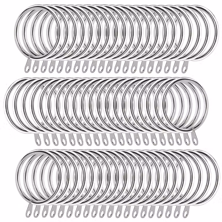 Anelli per tende, 60 pezzi, metallo, diametro interno di 37 mm, color argento