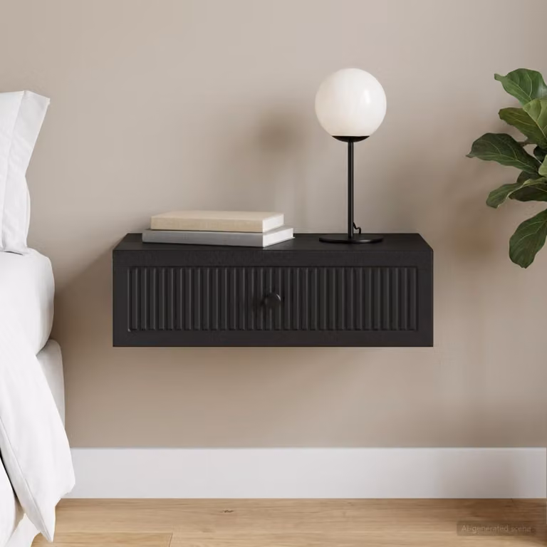 vidaXL Tavolino da Parete Laterale Moderno Nero L: 59 cm, P: 34,5 cm, H: 17 cm