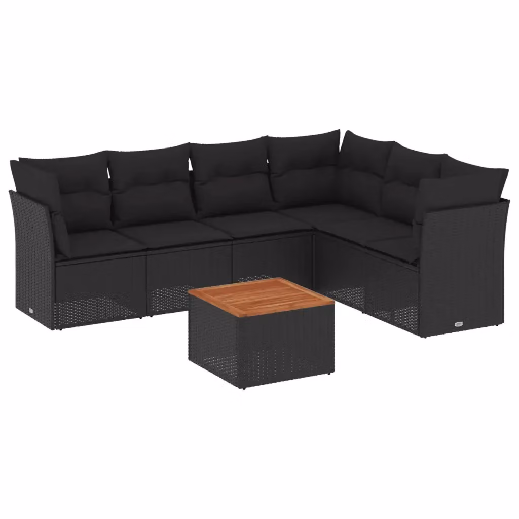 Set Divani da Giardino a L vidaXL in Polyrattan Nero con 7 Cuscini e Tavolino da Esterno – 2