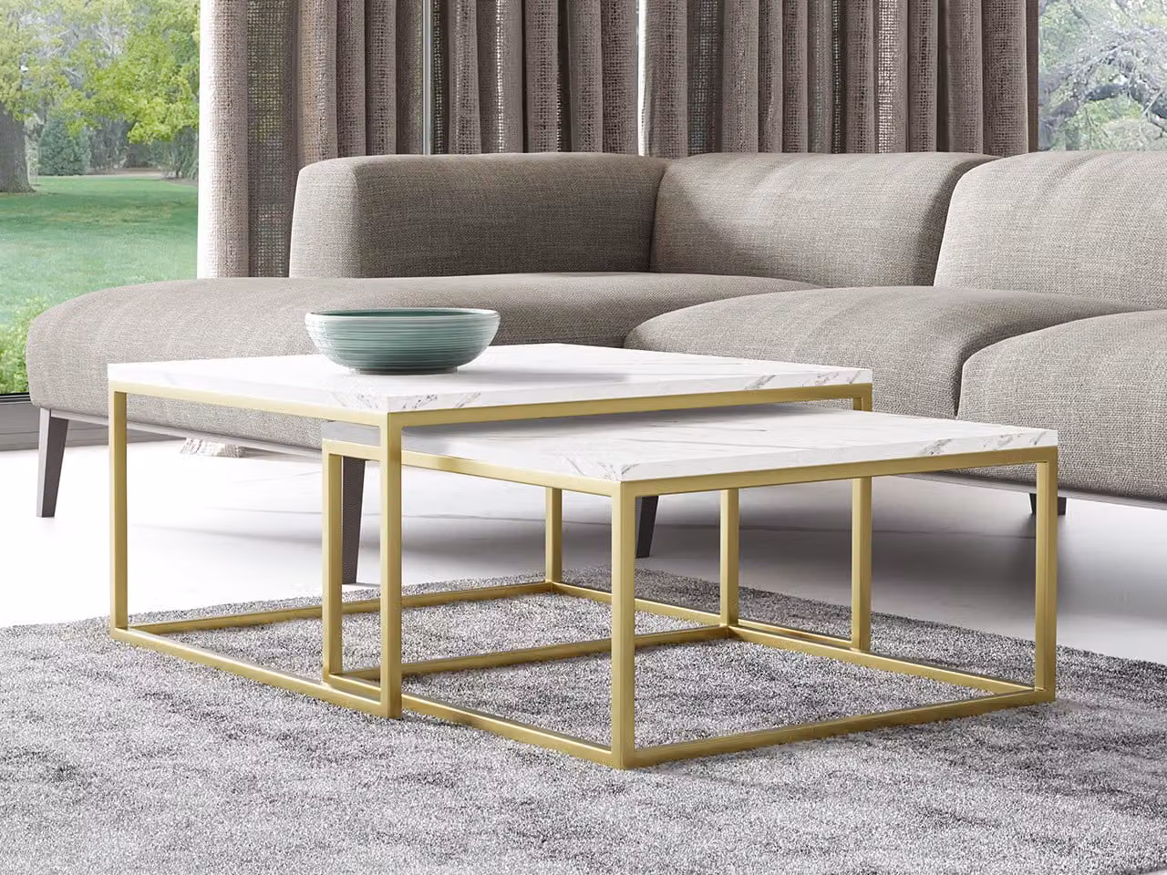 Set di 2 tavolini da caffè RYSIA - oro / marmo bianco