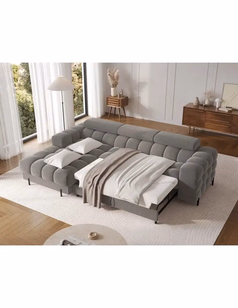 Divano ad angolo sinistro convertibile Meublorama Grigio con funzione letto e poggiatesta regolabile L/P/H: 285 x 99 x 181 cm – 2