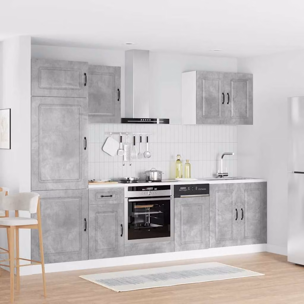 Set di mobili da cucina vidaXL Kalmar composto da 7 pezzi in stile moderno, colore grigio cemento, realizzato in legno e MDF