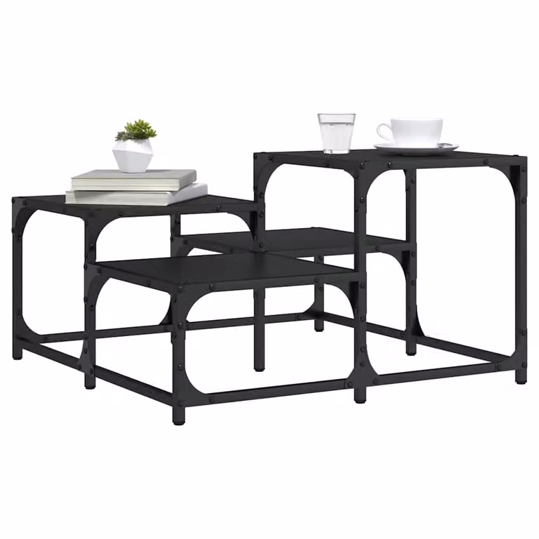 vidaXL Tavolino da Salotto Quadrato Nero in Legno e Metallo L/P/H: 68 x 68 x 40 cm