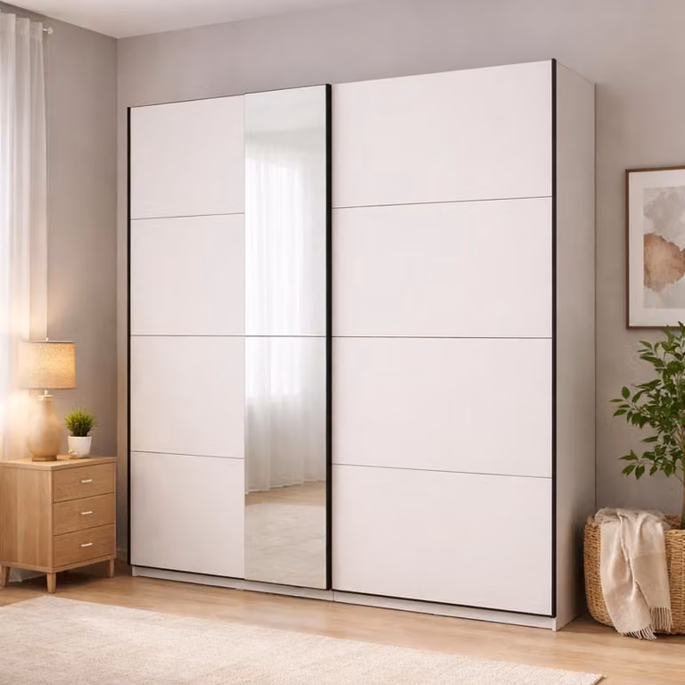 Dmora Guardaroba Grande Porlezza 195x218h cm Bianco Opaco, Appendiabiti 2 Ripiani