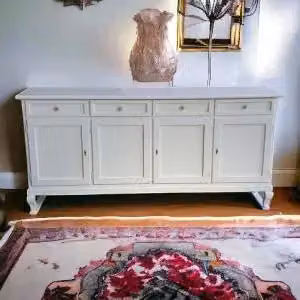 Credenza madia buffet in legno 4 ante chic mod Martini con piedi provenzali bianco