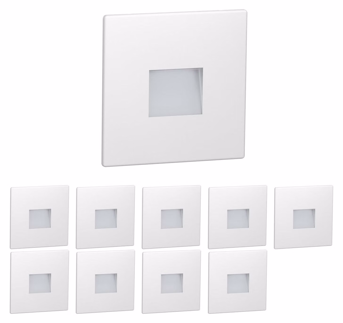 ledscom.de, 10 luci LED per scale/applique da incasso per interni ed esterni, faretti a incasso, quadrati, 85 x 85 mm, luce bianca fredda