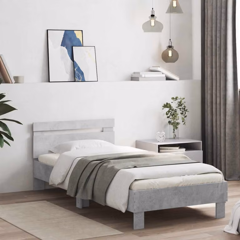 Letto moderno vidaXL in legno ingegnerizzato con illuminazione sottostante e porta USB, Grigio, L: 80 cm, P: 200 cm, H: 140 cm