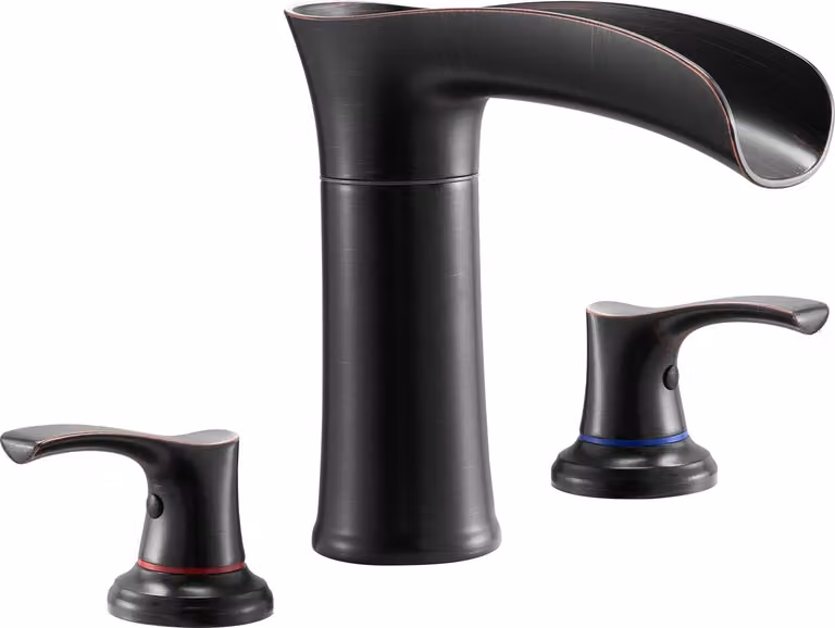 SucceBuy Rubinetto da bagno romano con 3 fori e 2 maniglie, rubinetto da bagno in lega di zinco con bocca corta per il montaggio sul ponte, ideale per lavare gli animali domestici, finitura bronzo sfregato a olio