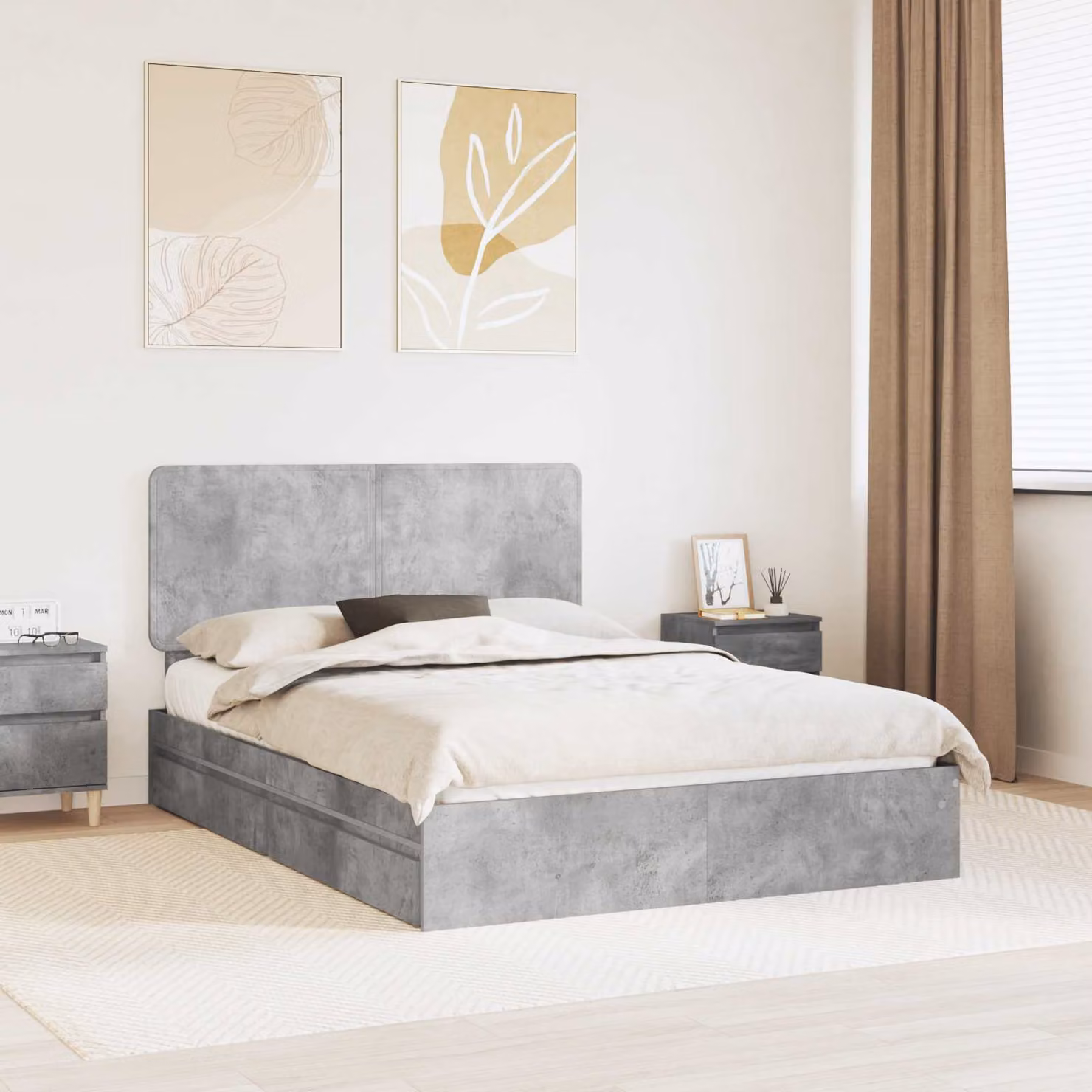 Letto con contenitore e cassetto vidaXL in grigio, L/P: 150 x 200 cm