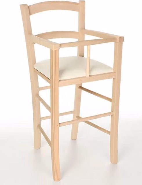 Sgabello da bambino MOBILI 2G in legno di faggio naturale con seduta imbottita beige L: 42 cm, P: 42 cm, H: 58 cm