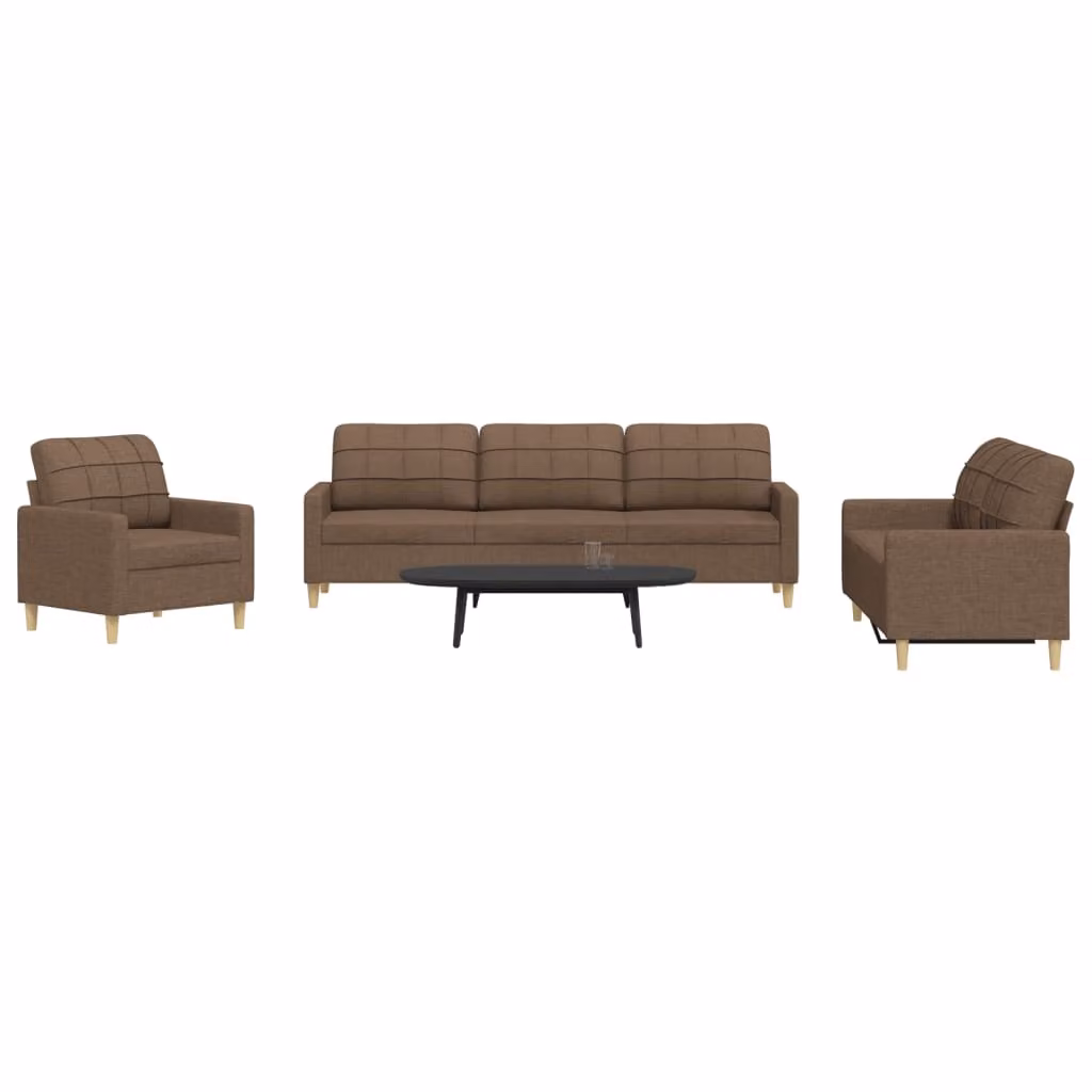 vidaXL Set di Divani 3 Pezzi Moderno in Tessuto Marrone con Struttura in Metallo – 1