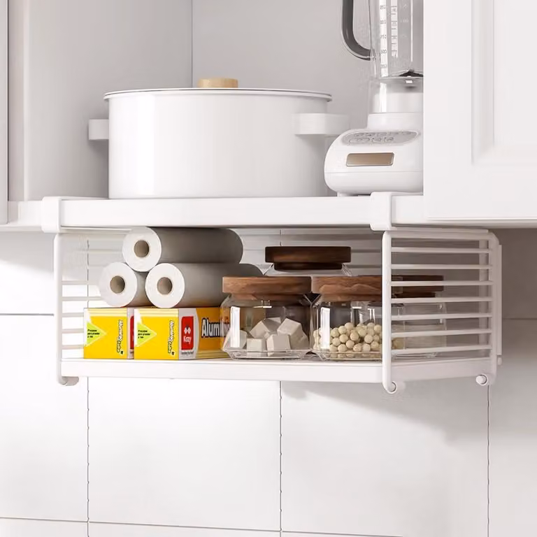 Organizzatore metallico bianco per mobili a parete, 31 cm, senza necessità di foratura