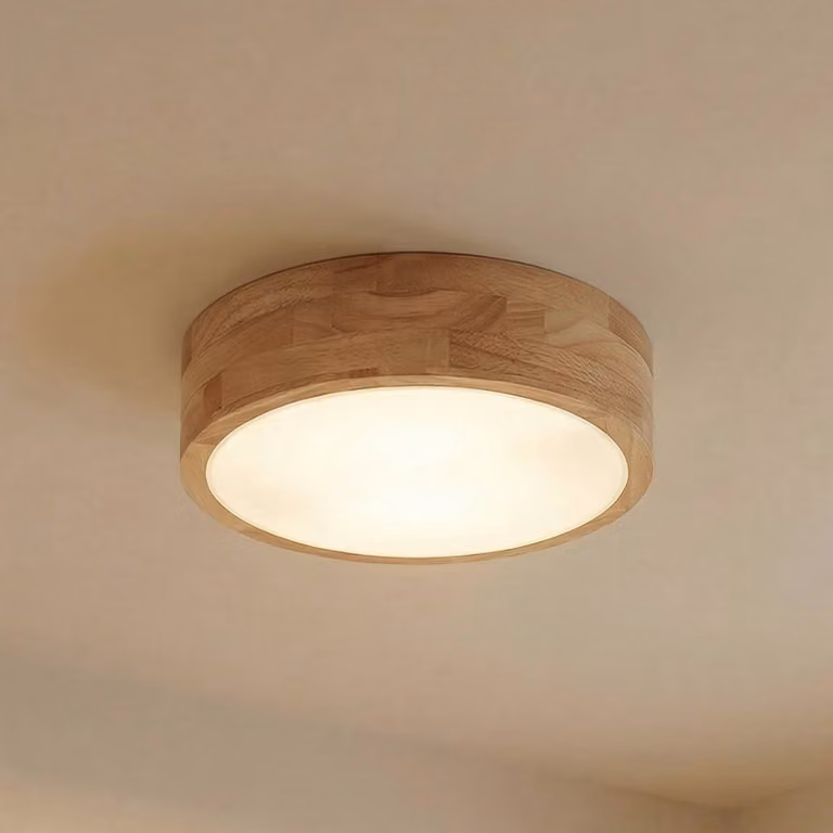 Plafoniera soffitto Tanju Lindby, dimmerabile, Legno chiaro, Soggiorno / Sala da pranzo, Legno, Campagna / Rustiche, Plafoniera