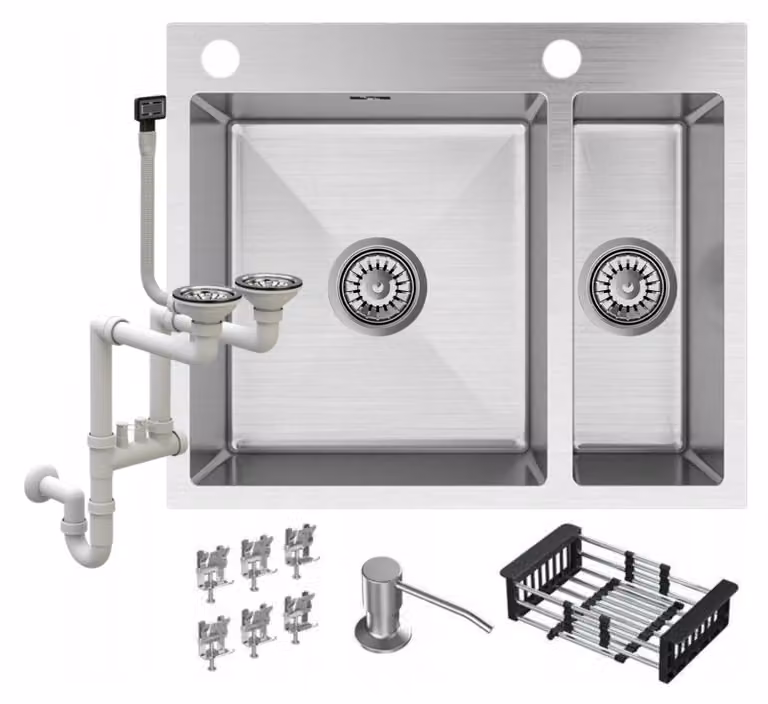 Granitan - Lavello acciaio inox - Lavandino 51x61 cm - Lavello cucina cromato - con sifone - BARI61