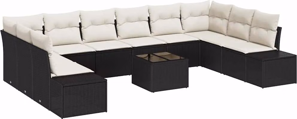 Set Divano da Giardino con cuscino 11 pcs Nero polyrattan