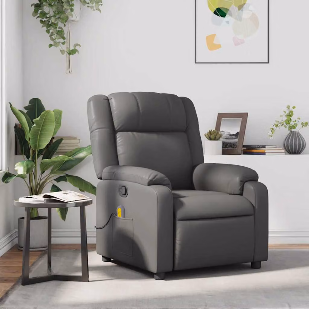 vidaXL Poltrona Reclinabile Relax in Similpelle Grigia con Braccioli