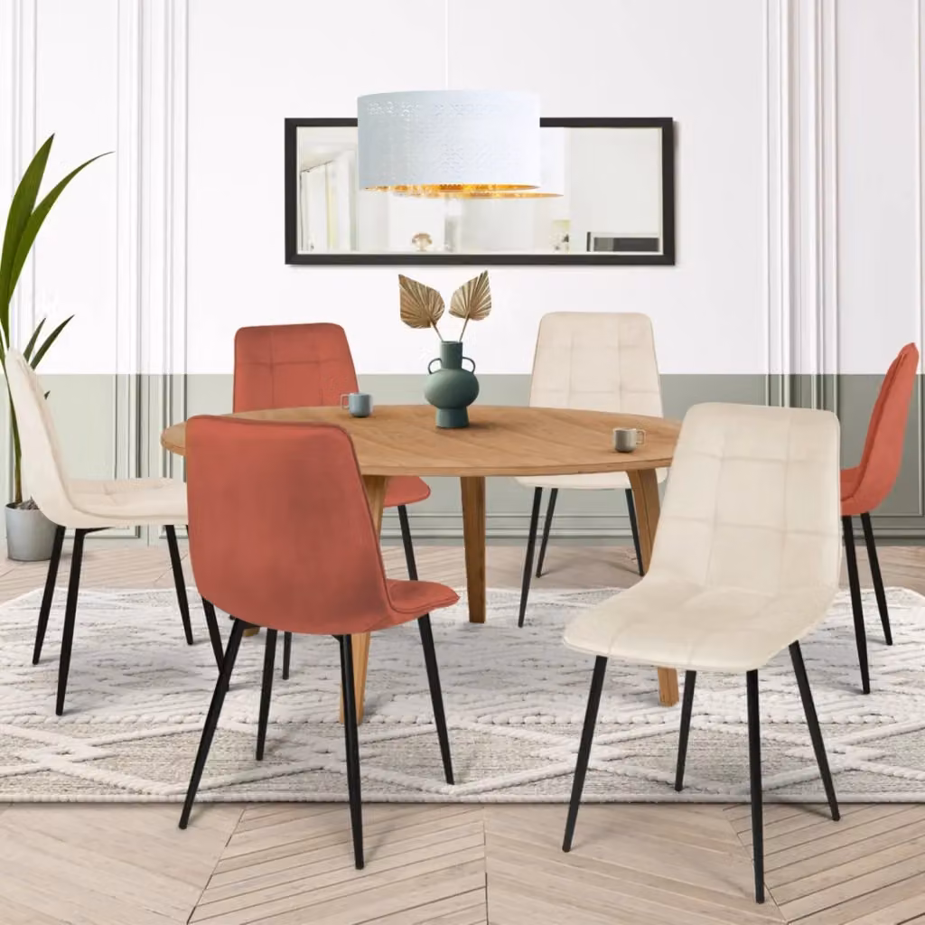 Set di 6 sedie MILA IDMarket in velluto color terracotta e beige con struttura in metallo per sala da pranzo e cucina – 2