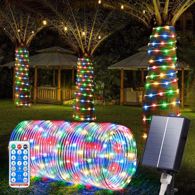 Pannello luminoso solare a LED, 22 metri, 200 LED, grado di protezione IP65, 8 modalità