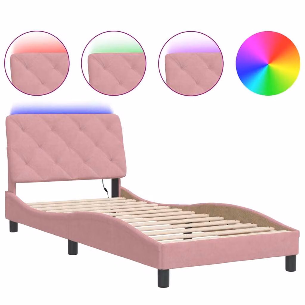 Giroletto con LED senza Materasso Rosa 90x190 cm in Velluto