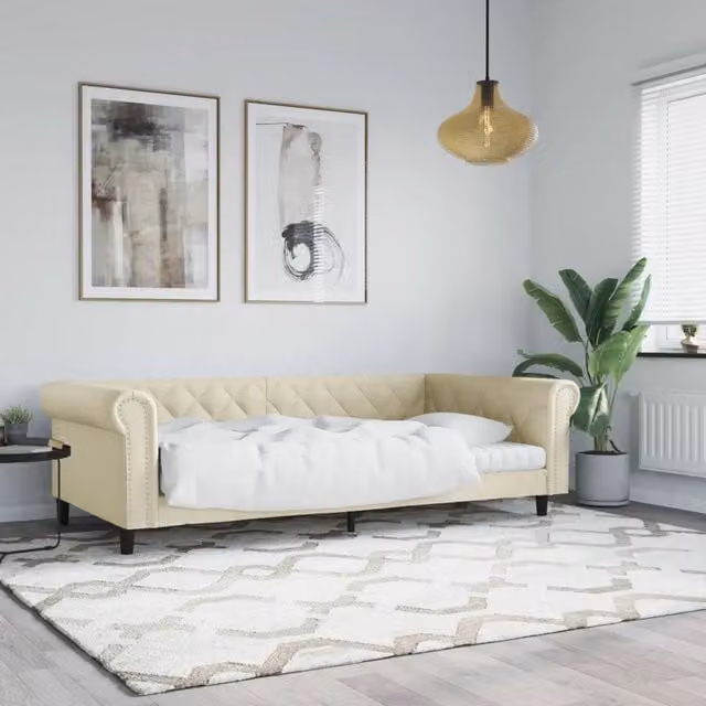Letto da Giorno vidaXL Beige con Struttura Imbottita in Metallo e Legno – 1