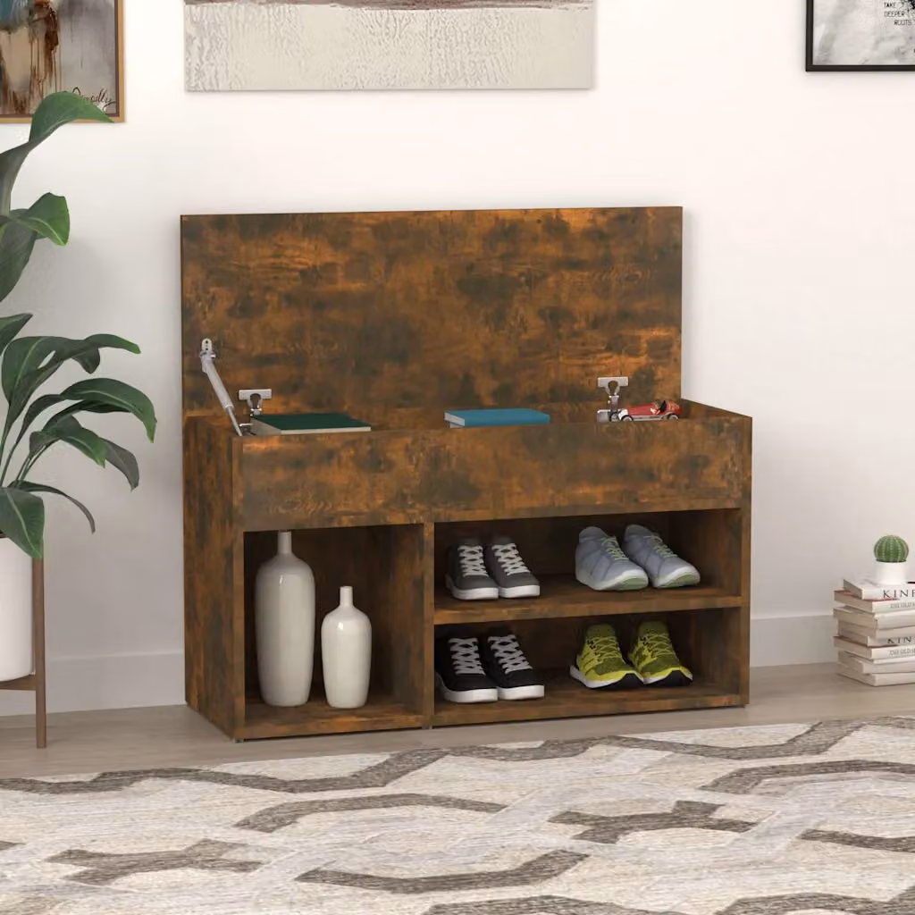 Scarpiera moderna vidaXL in legno Rovere Fumo, L: 80 cm, P: 30 cm, H: 45 cm