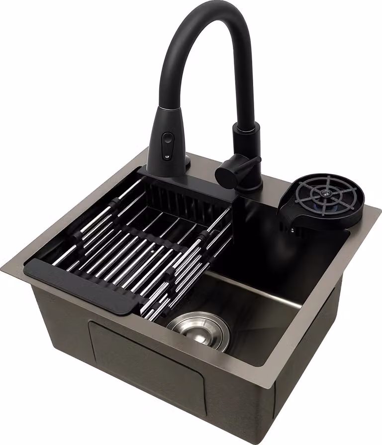 Lavello da cucina, rubinetto estraibile, design moderno, 45 x 40 cm