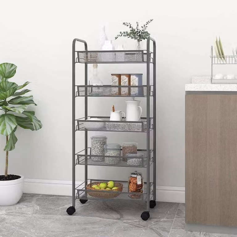 vidaXL Carrello da Cucina Moderno in Metallo Grigio con 5 Ripiani L/P/H: 46 x 26 x 105 cm