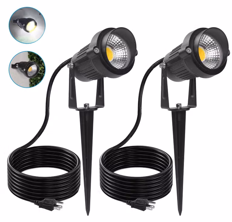 Fari da giardino a LED, 5W, luce calda, grado di protezione IP65, set da 2 con sensore di luminosità