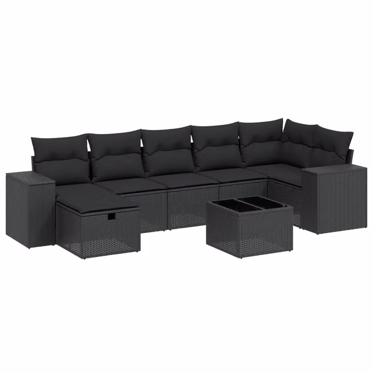 Set Divani da Giardino con Cuscini 8 pz Nero in Polyrattan