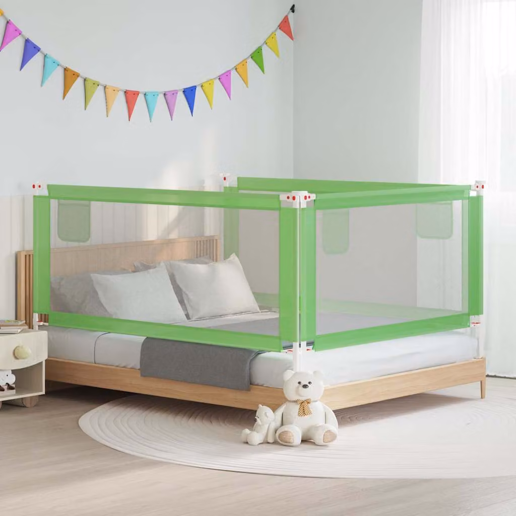 Sponda Letto di Sicurezza per Bambini vidaXL Verde in Tessuto e Metallo L: 190 cm, H: 25 cm
