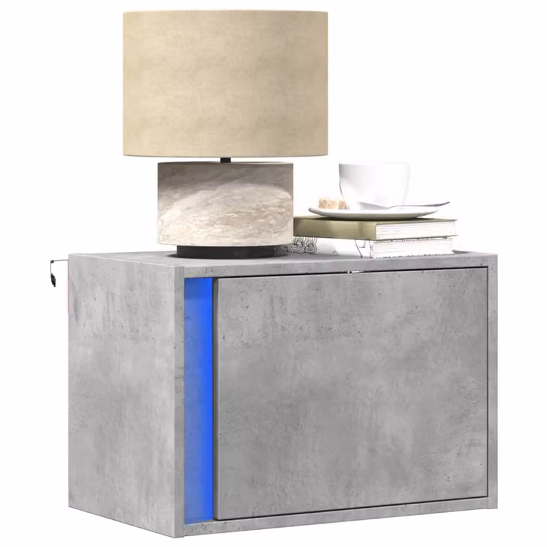 Set di 2 comodini da parete vidaXL con luci LED integrate, colore grigio cemento, stile moderno