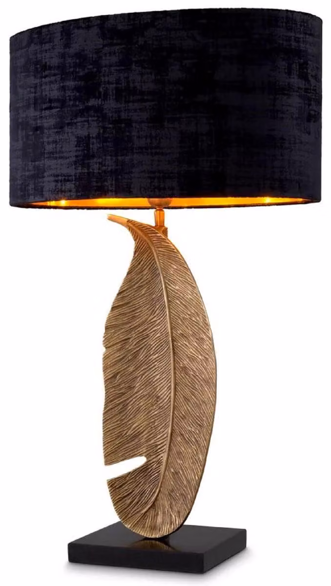 Casa Padrino lampada da tavolo in ottone vintage / nero 50 x 30 x h. 76,5 cm - Lampada da tavolo con paralume ovale e base in granito - Lampade da tavolo - Lampade da tavolo