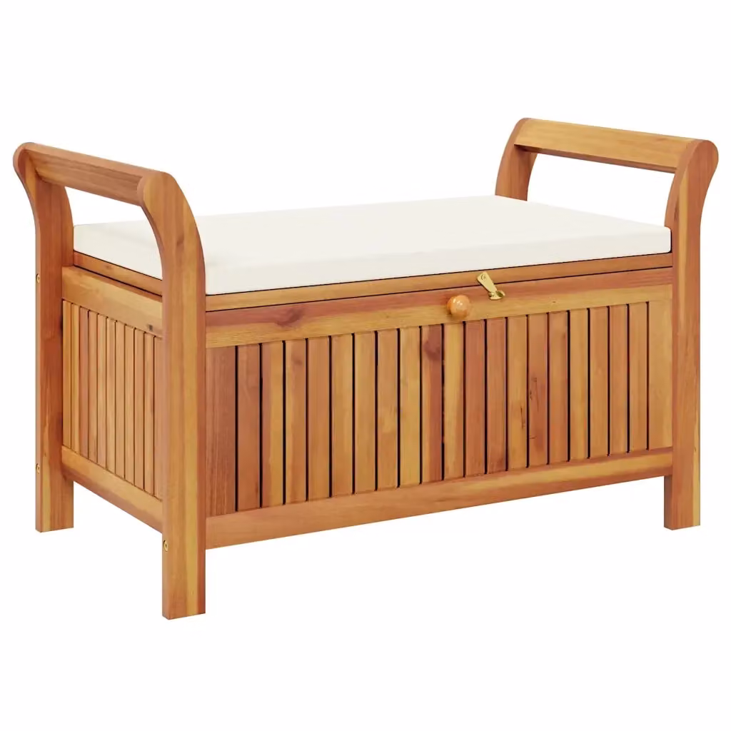 Panca portaoggetti da giardino vidaXL in legno di acacia con cuscini bianchi L: 91 cm – 2