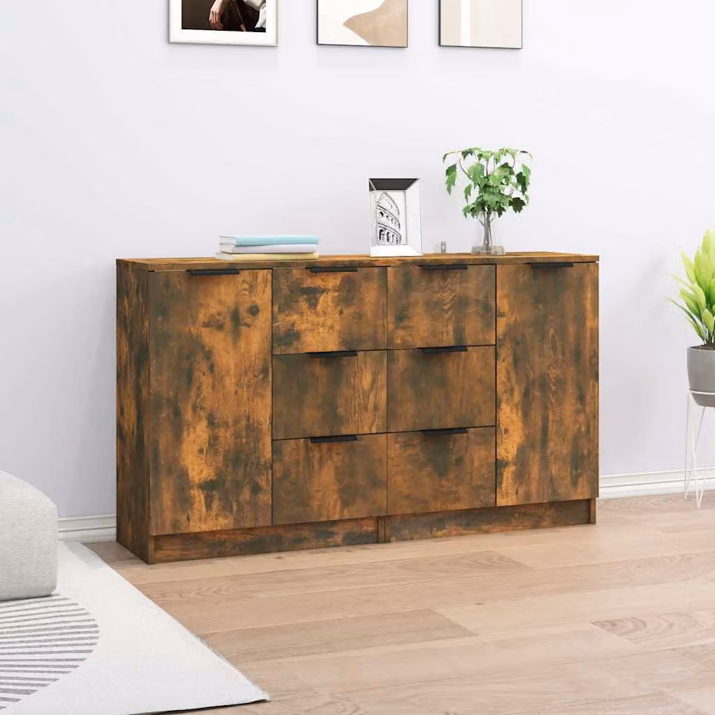 Set di 2 credenze vidaXL in legno multistrato color rovere fumo, L 60 cm x P 30 cm x H 70 cm – 1