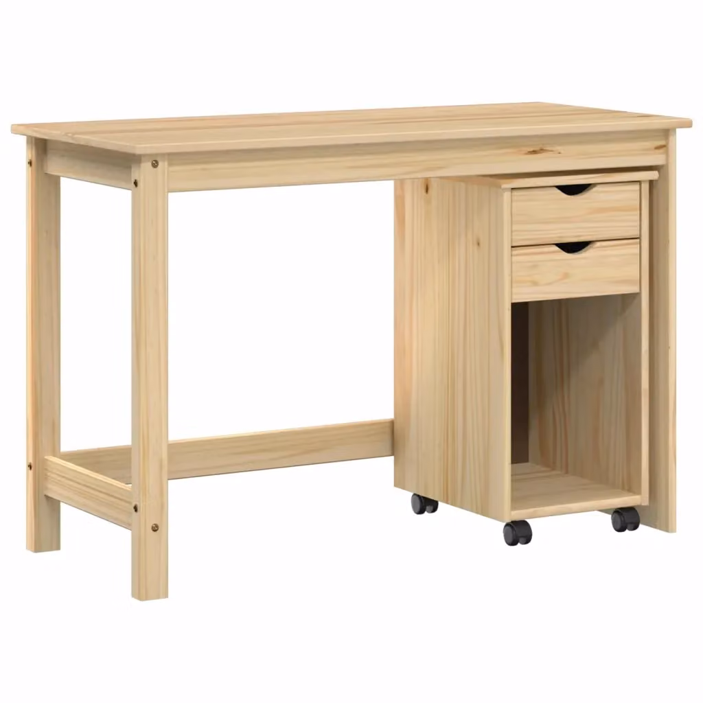 Set di Scrivania e Armadietto 2 pz vidaXL in Legno di Pino Marrone e Beige con Altezza Regolabile e Ruote – 2