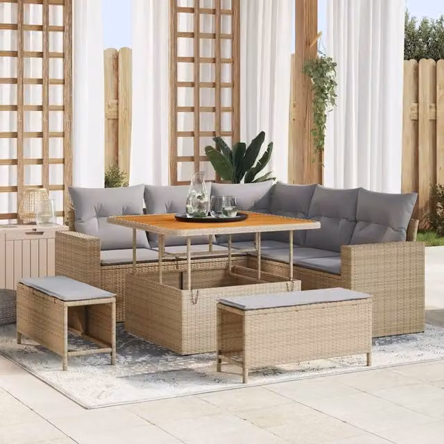 Set Divano da Giardino 8 pz Beige polyrattan 3361607