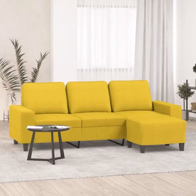 Divano a 3 Posti con Poggiapiedi-Sofa 3 Posti con Poggiapiedi Giallo Chiaro 180cm in Tessuto 222444