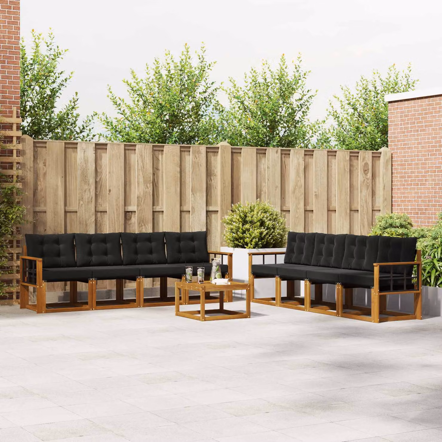 Set di divani da esterno vidaXL 9 pezzi in legno di acacia con tavolino e cuscini, colore marrone e nero