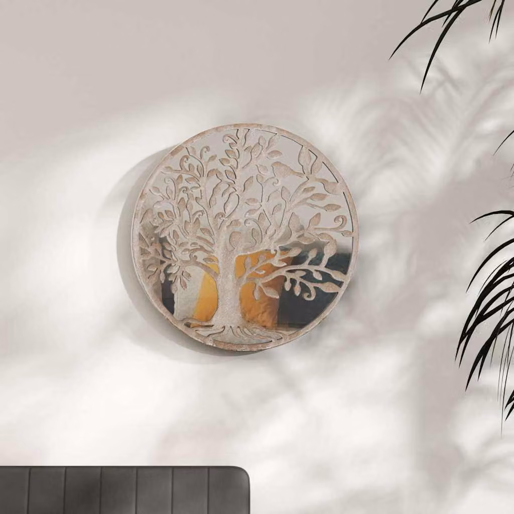 Specchio rotondo vidaXL in metallo e vetro, colore sabbia/beige, da appendere al muro, Diametro: 60 cm, Profondità: 2,5 cm