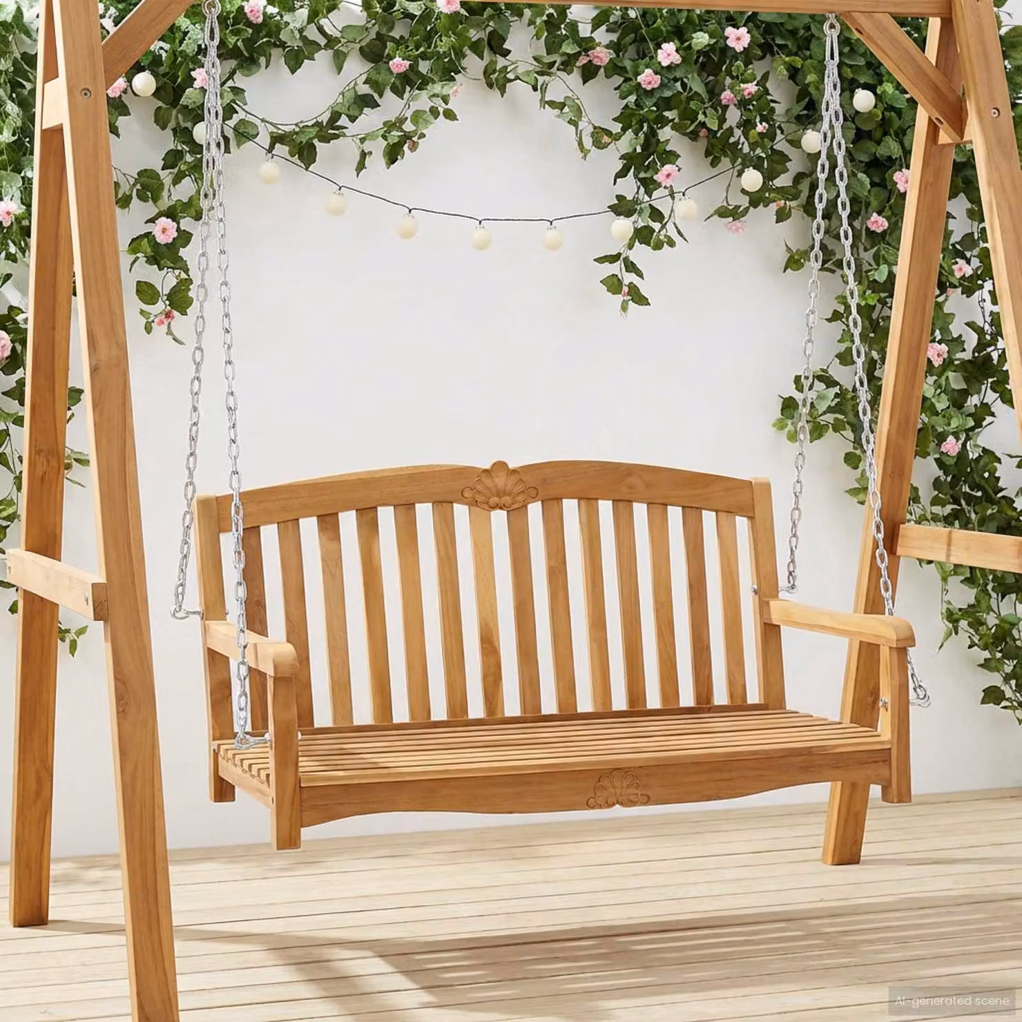 Panchina a dondolo a guscio vidaXL in legno di teak color marrone per giardino e terrazzo L 114 x P 60 x H 60,5 cm