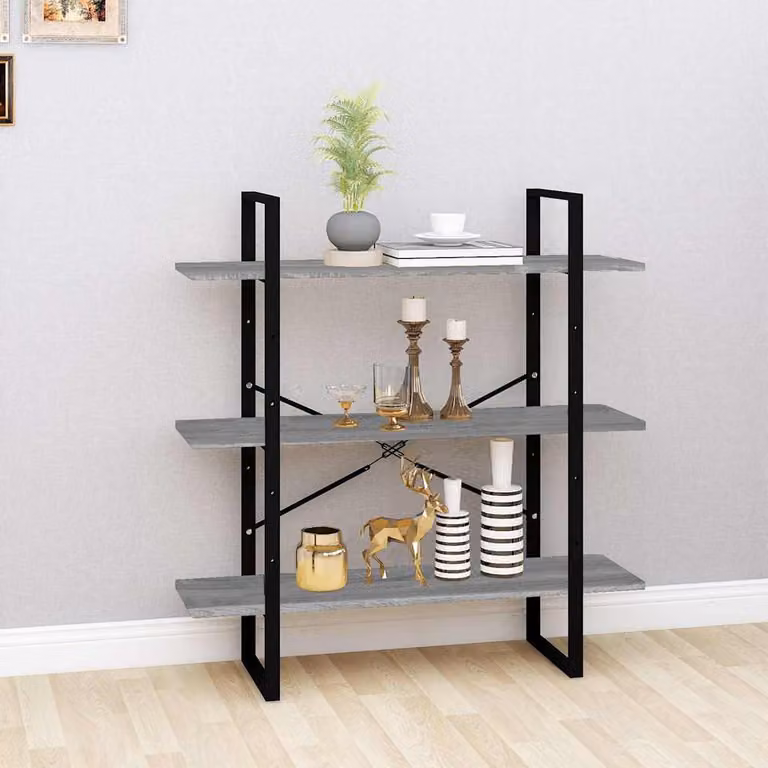 Libreria vidaXL in stile industriale Grigio con finitura opaca, L 100 cm x P 30 cm x H 105 cm, in legno e metallo