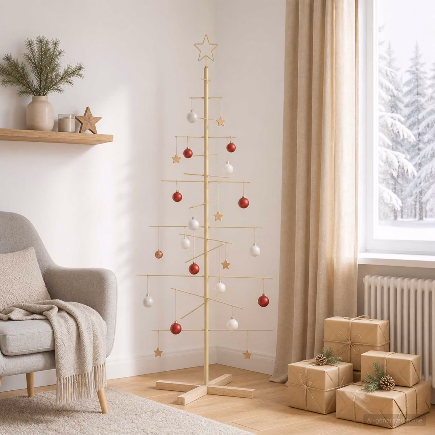 Albero di Natale moderno vidaXL KUOPIO in metallo e legno, colore oro, Altezza: 150 cm