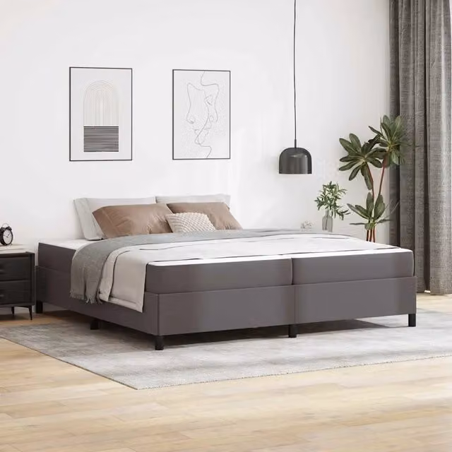 Letto moderno vidaXL con materasso e struttura imbottita in tessuto grigio L: 200 cm, P: 200 cm, H: 280 cm – 1