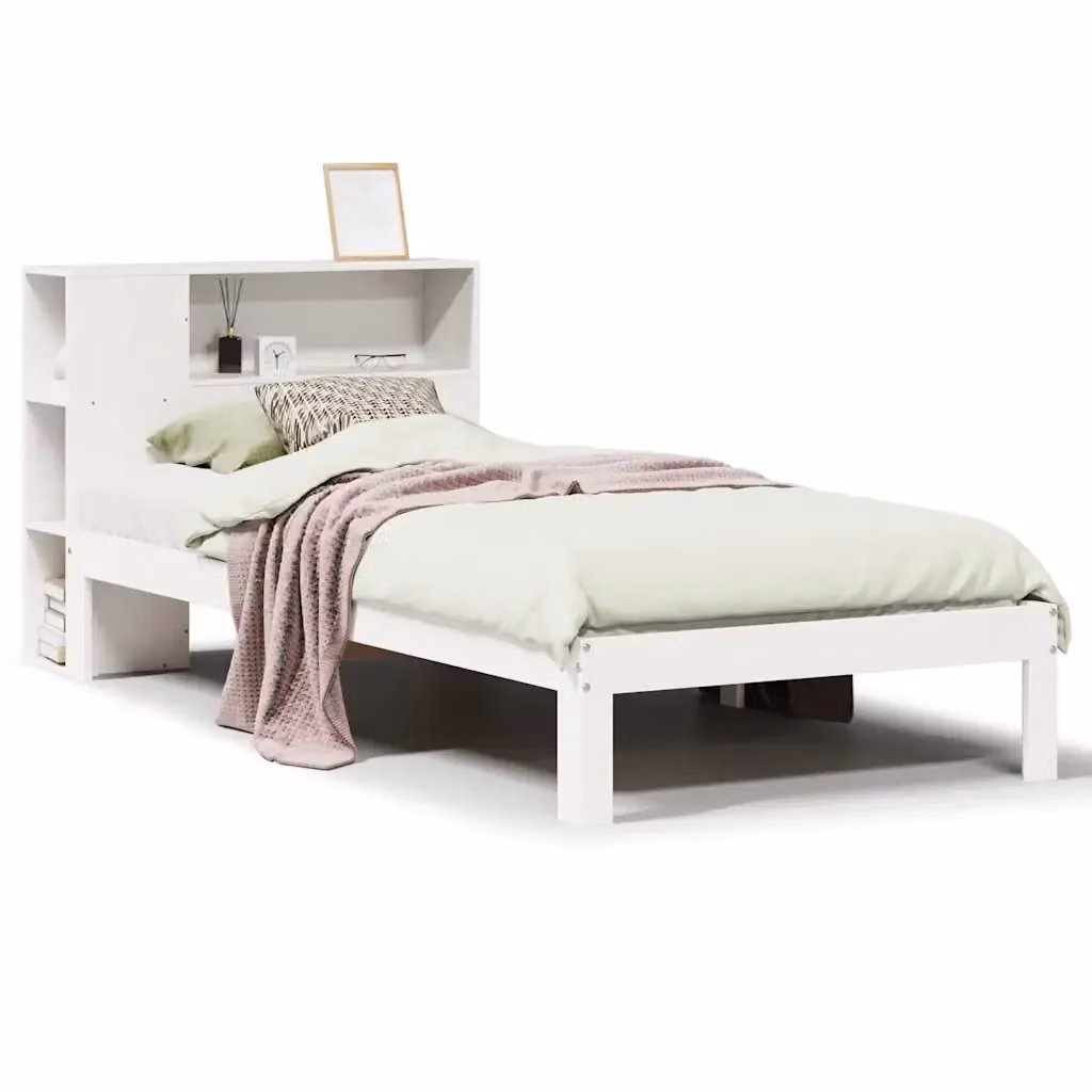 Letto con Libreria e Ripiani Laterali vidaXL in Legno di Pino Bianco Lacquered L/P/H: 190 x 75 x 82 cm – 2