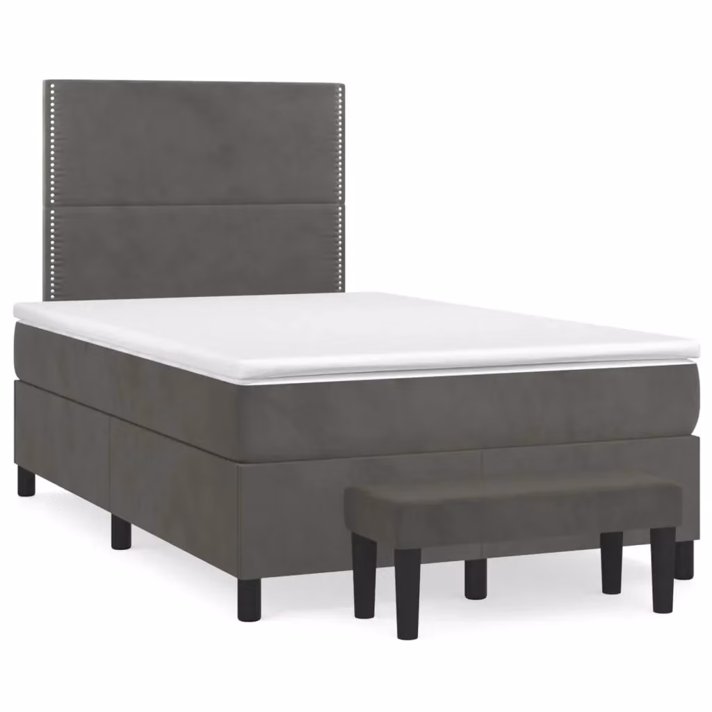 vidaXL Giroletto a Molle con Materasso Ibrido in Velluto Grigio L/P/H: 120 x 200 cm – 2