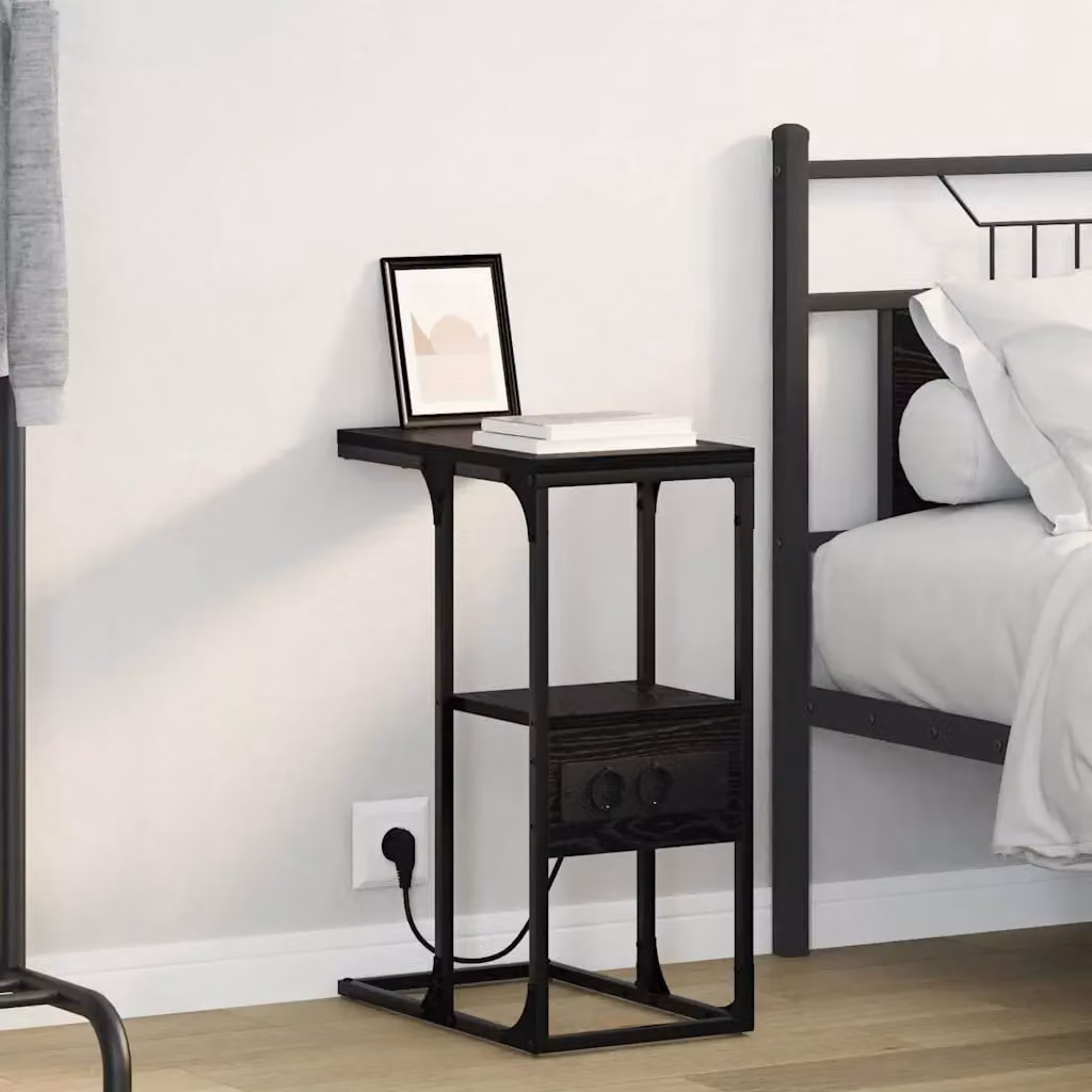 Armadio da Notte vidaXL in Stile Rustico, Colore Rovere e Nero, L 41,5 x P 26 x H 60,5 cm