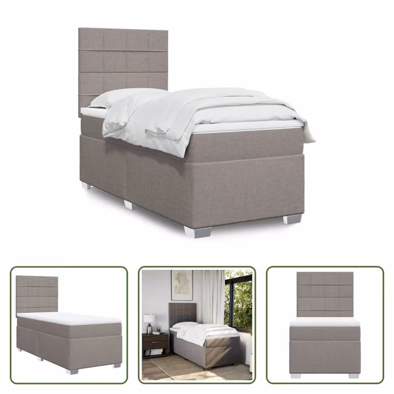 The Living Store Letto a molle con materasso Taupe 80x200 cm in tessuto